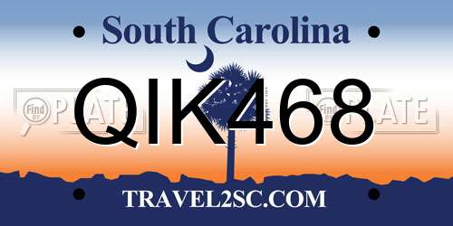 QIK468 South Carolina License Plate