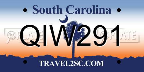 QIW291 South Carolina License Plate