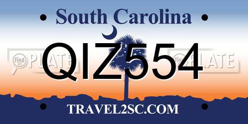 QIZ554 South Carolina License Plate