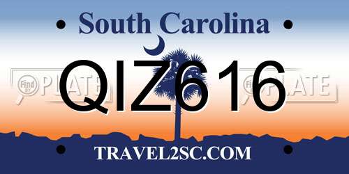 QIZ616 South Carolina License Plate