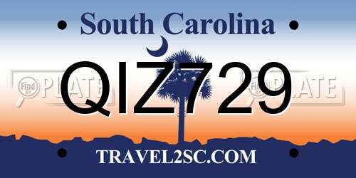 QIZ729 South Carolina License Plate
