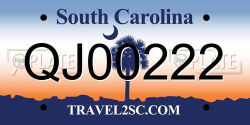 QJ00222 South Carolina License Plate
