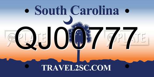QJ00777 South Carolina License Plate