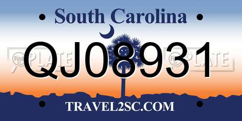 QJ08931 South Carolina License Plate