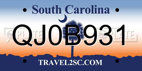 QJ0B931 South Carolina License Plate
