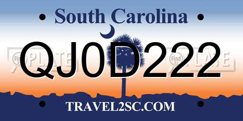 QJ0D222 South Carolina License Plate