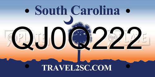 QJ0Q222 South Carolina License Plate