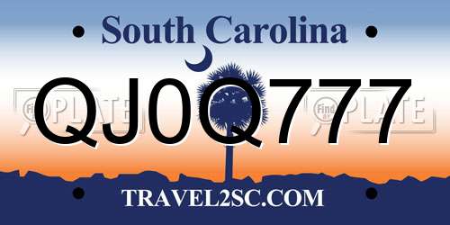 QJ0Q777 South Carolina License Plate