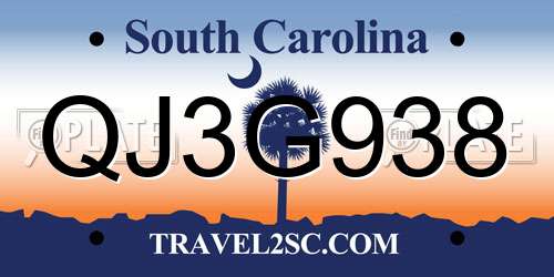 QJ3G938 South Carolina License Plate