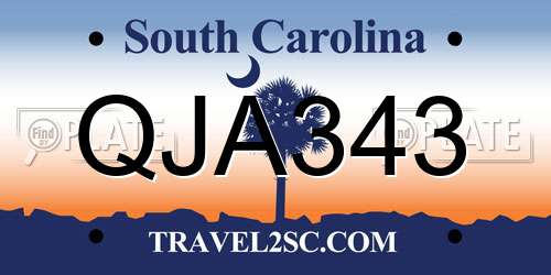 QJA343 South Carolina License Plate