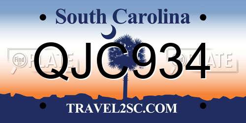 QJC934 South Carolina License Plate
