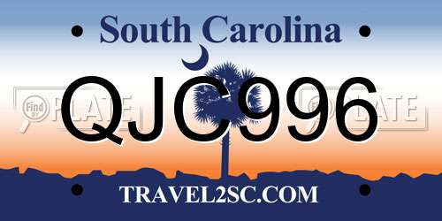 QJC996 South Carolina License Plate