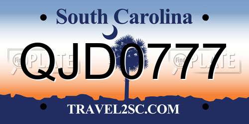 QJD0777 South Carolina License Plate