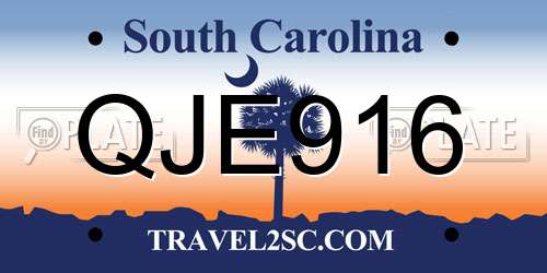 QJE916 South Carolina License Plate