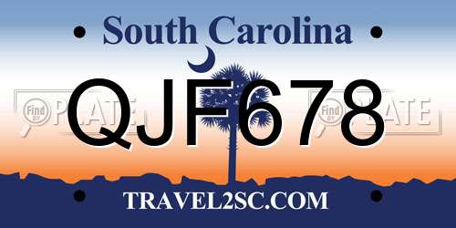 QJF678 South Carolina License Plate