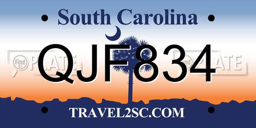 QJF834 South Carolina License Plate