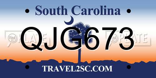 QJG673 South Carolina License Plate