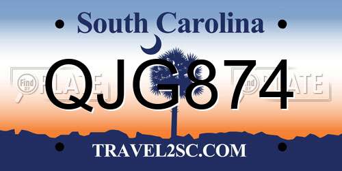 QJG874 South Carolina License Plate