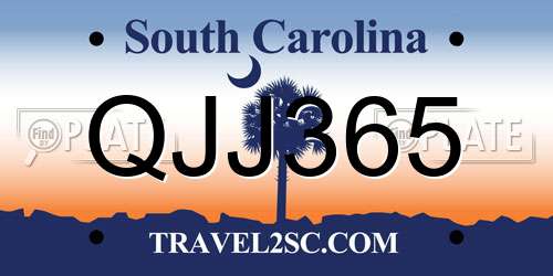 QJJ365 South Carolina License Plate