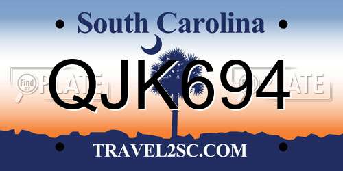 QJK694 South Carolina License Plate