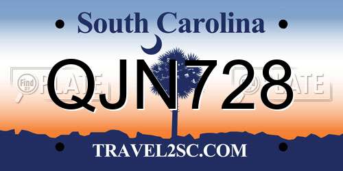 QJN728 South Carolina License Plate
