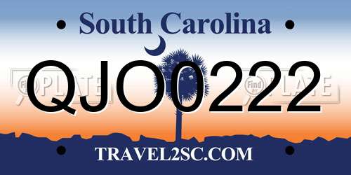 QJO0222 South Carolina License Plate