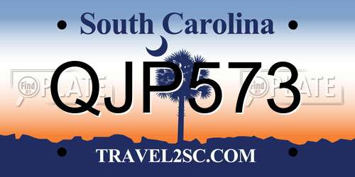 QJP573 South Carolina License Plate