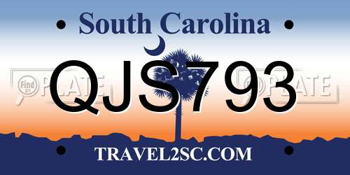 QJS793 South Carolina License Plate