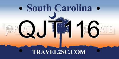 QJT116 South Carolina License Plate