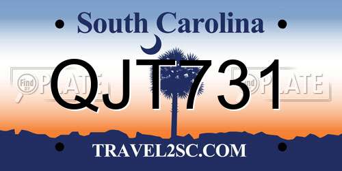 QJT731 South Carolina License Plate