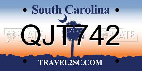QJT742 South Carolina License Plate
