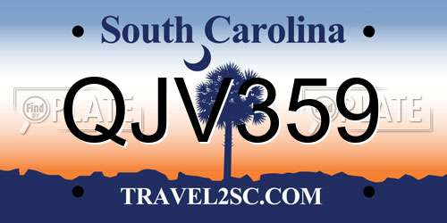 QJV359 South Carolina License Plate