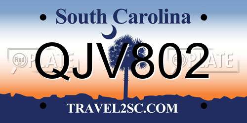 QJV802 South Carolina License Plate