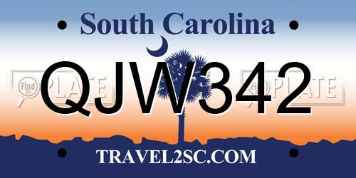 QJW342 South Carolina License Plate