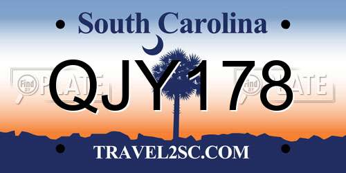QJY178 South Carolina License Plate