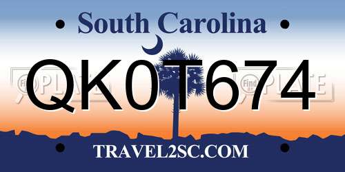 QK0T674 South Carolina License Plate