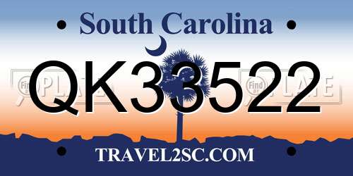 QK33522 South Carolina License Plate