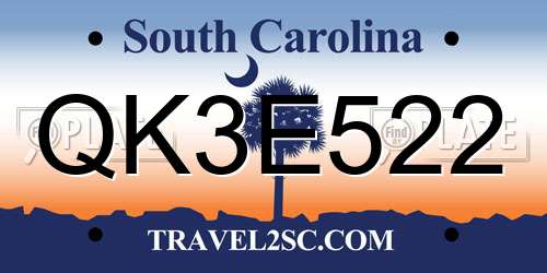 QK3E522 South Carolina License Plate