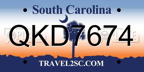 QKD7674 South Carolina License Plate