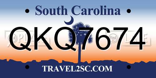 QKQ7674 South Carolina License Plate