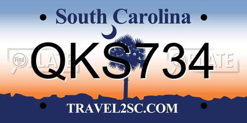 QKS734 South Carolina License Plate