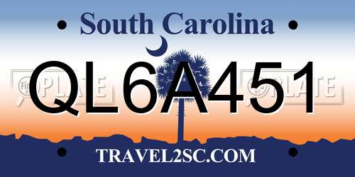 QL6A451 South Carolina License Plate