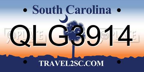 QLG3914 South Carolina License Plate