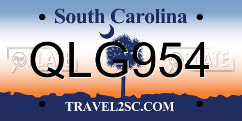 QLG954 South Carolina License Plate