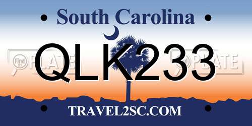 QLK233 South Carolina License Plate