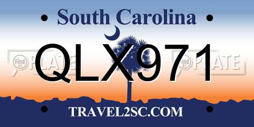 QLX971 South Carolina License Plate