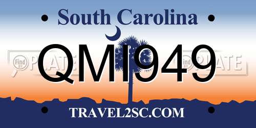 QMI949 South Carolina License Plate