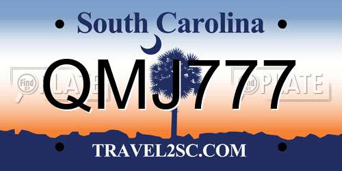 QMJ777 South Carolina License Plate