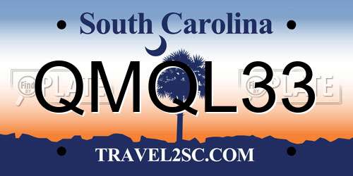 QMQL33 South Carolina License Plate