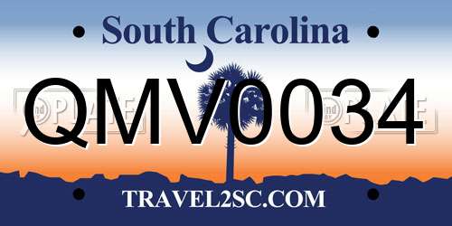 QMV0034 South Carolina License Plate